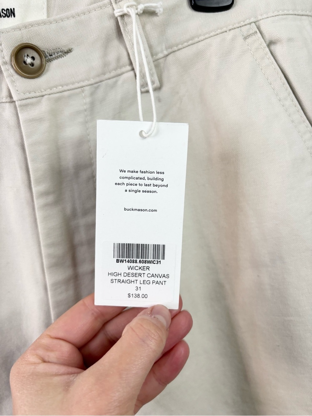 Buck Mason high desert canvas straight leg pants size 31 new flaw - Picture 2 of 7